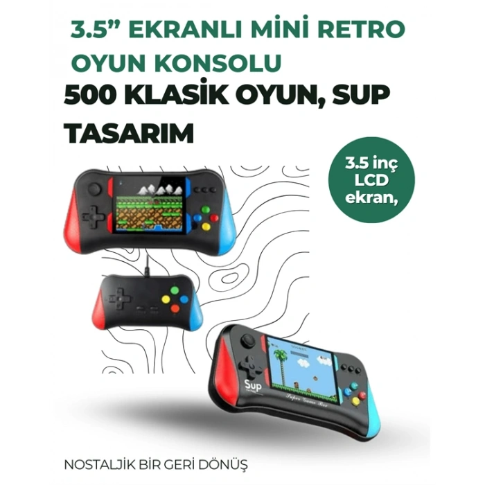 3.5 İnç Ekranlı Klasik Oyun Konsolu – 500 Dahili Oyun