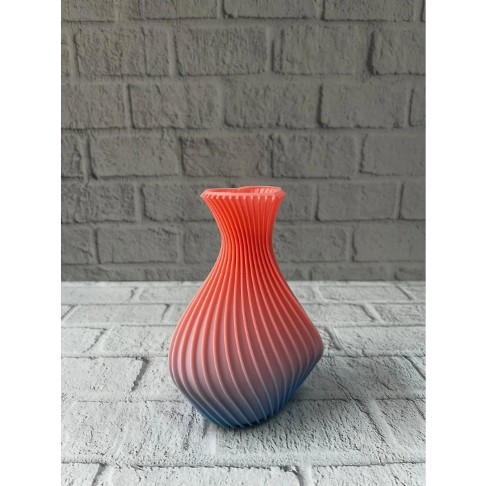3D Dalga Desenli Kalp Formlu Dekoratif Vazo Pembe 15 cm