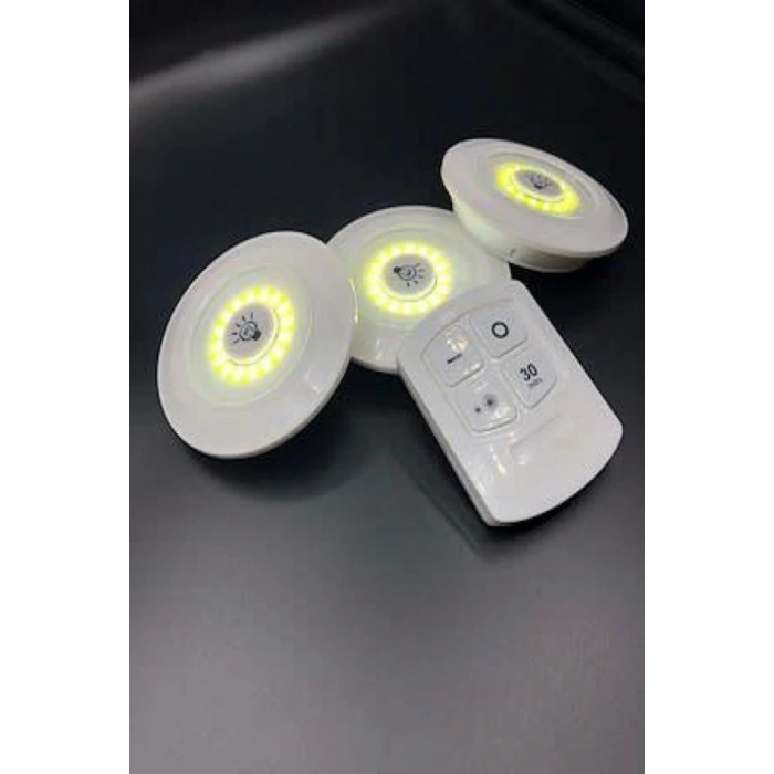 3lü Uzaktan Kumandalı Yapışkanlı Kablosuz Led Spot Lambalar (5324)