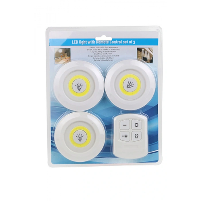 3lü Uzaktan Kumandalı Yapışkanlı Kablosuz Led Spot Lambalar (5324)