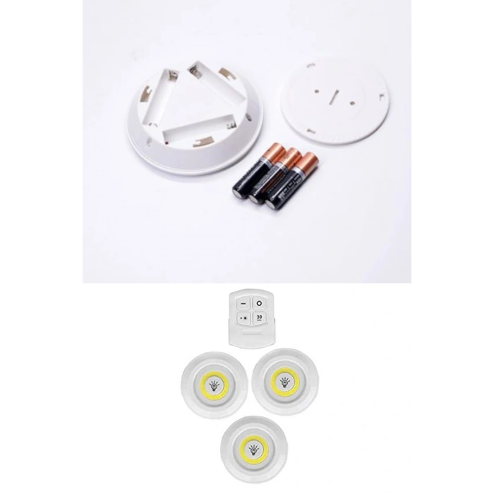 3lü Uzaktan Kumandalı Yapışkanlı Kablosuz Led Spot Lambalar (5324)
