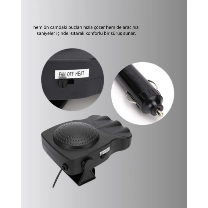 3’ü 1 Arada Araç İçi Isıtıcı Ve Fan 150w Güçlü Ve 360° Dönebilen Başlıklı