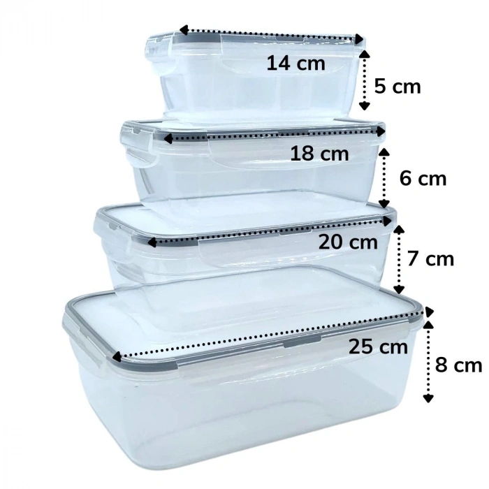 4'lü İç İçe Sızdırmaz Contalı Kilitli Kapaklı Plastik Erzak Saklama Kapları LC315 (5324)