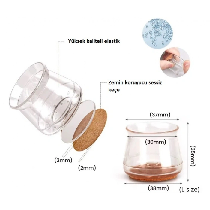 4'lü Keçeli Şeffaf Silikon Sandalye Ayak Koruyucu Seti (5324)