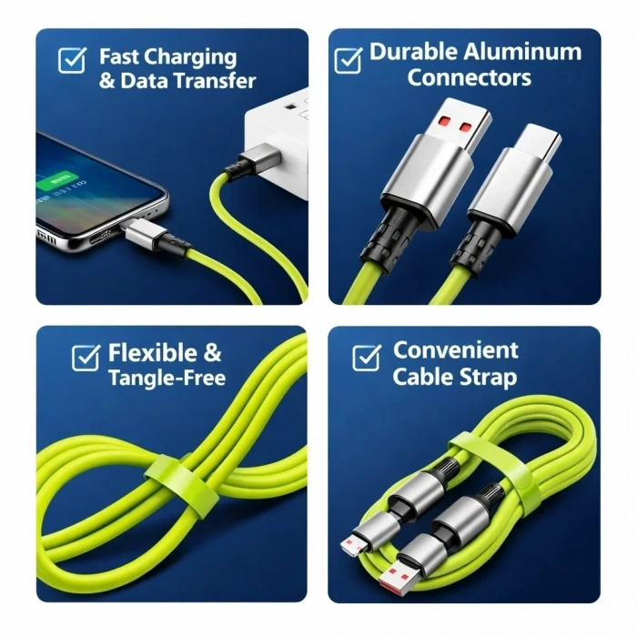 4-in-1 240W PD Hızlı Şarj Kablosu – Type-C Lightning Destekli PL-8632 (5324)