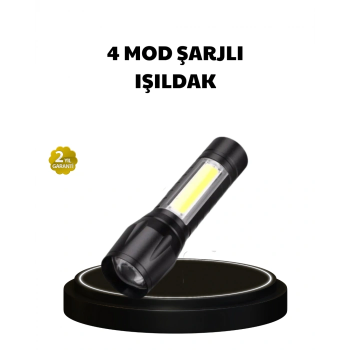 4 Mod Şarjlı Işıldak | Ultra Güçlü Cree Led | Su Geçirmez Alüminyum Gövde