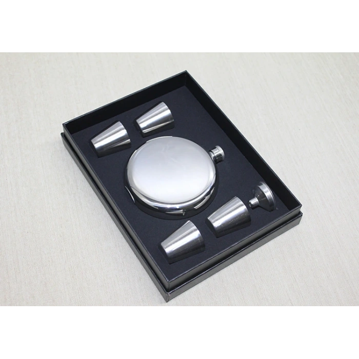 4 Shot Bardaklı Matara Seti Yuvarlak Çelik