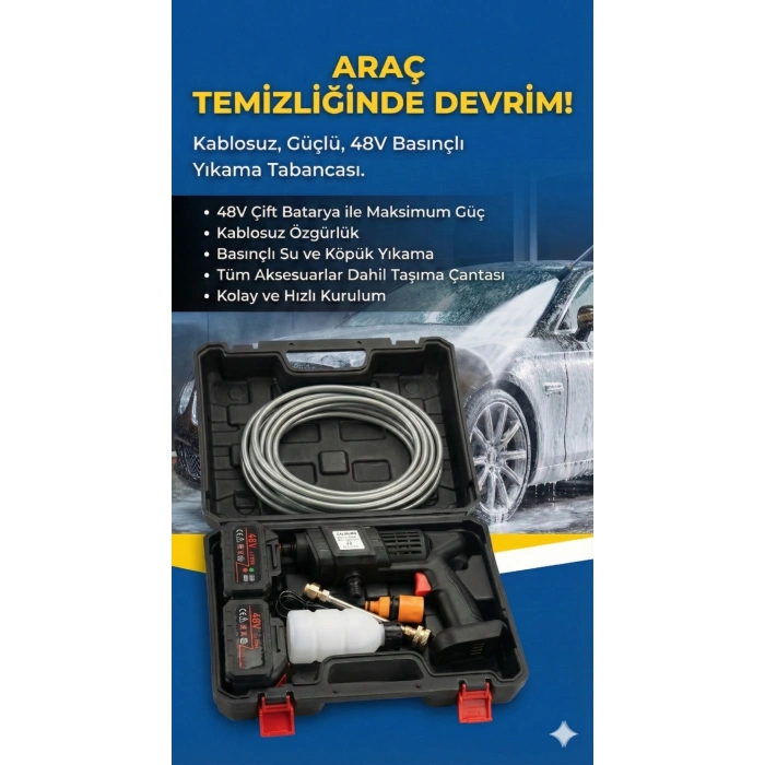 48v Şarjlı Çift Bataryalı Taşınabilir Basınçlı Oto Yıkama Bahçe Sulama Tabancası