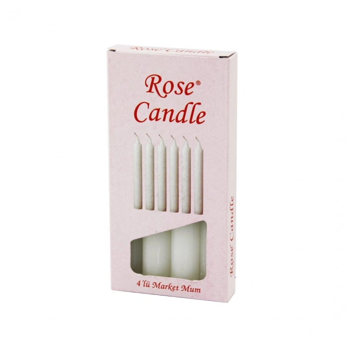 4PCS - KALIN   ÇAP=2CM - UZUNLUK=15CM     BEYAZ KLASİK  MARKET MUM (5324)