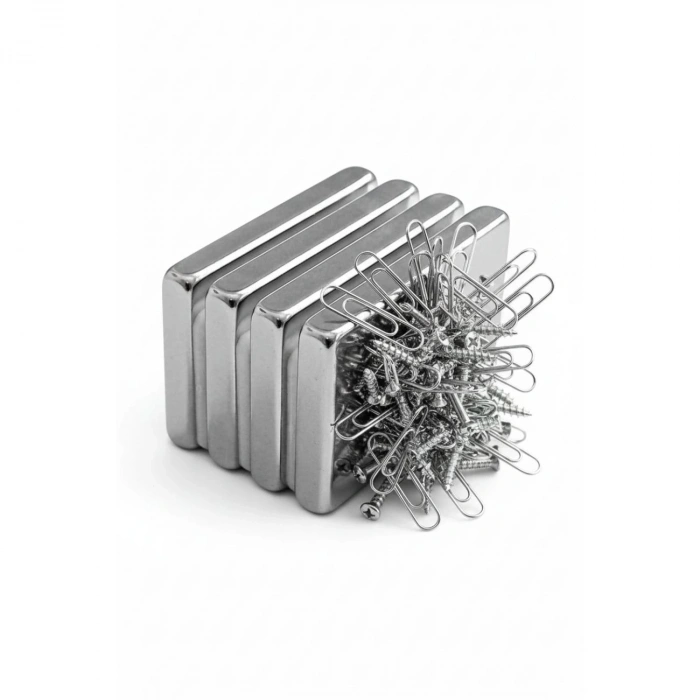 5li Set: N35 Sınıfı 40x20x5 mm Köşeli Neodyum Mıknatıs (Nikel Kaplama)