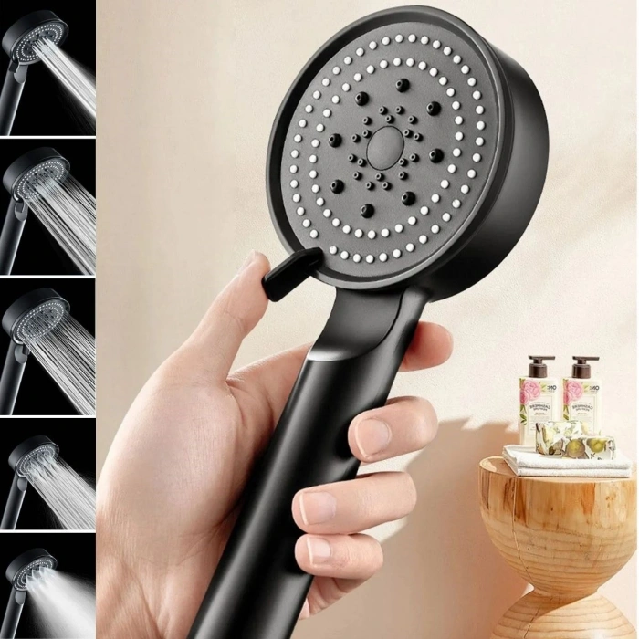 5 Fonksiyonlu Yüksek Basınçlı Ayarlanabilir Siyah Duş Başlığı (5324)
