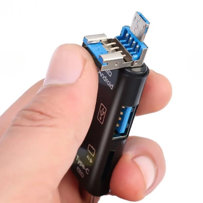 5 in 1 Çok Fonksiyonlu USB 2.0 Micro Sd Kart Okuyucu - Usb/micro Usb/type-C Çıkışlı, Otg Çevirici (5324)