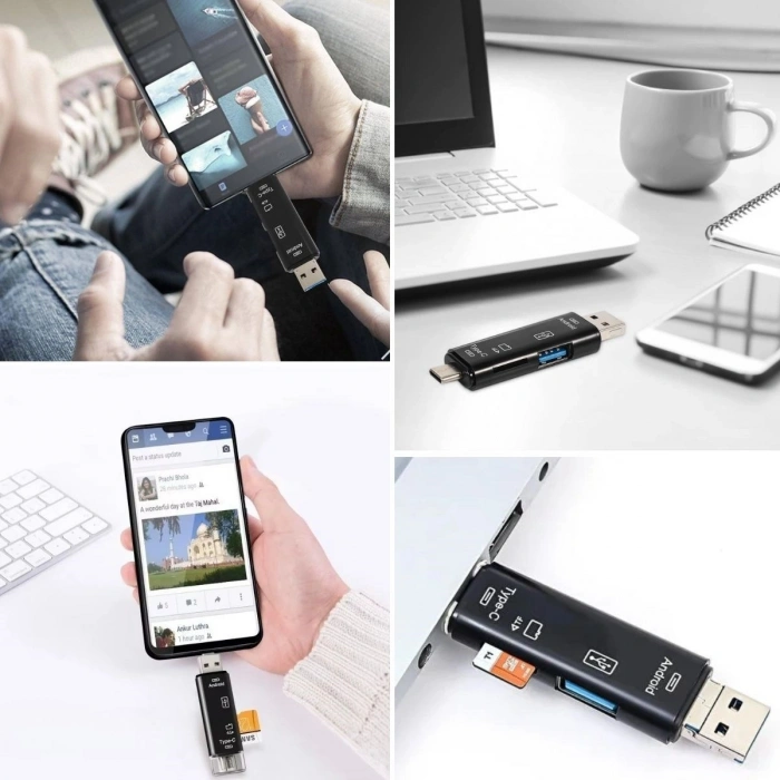 5 in 1 Çok Fonksiyonlu USB 2.0 Micro Sd Kart Okuyucu - Usb/micro Usb/type-C Çıkışlı, Otg Çevirici (5324)