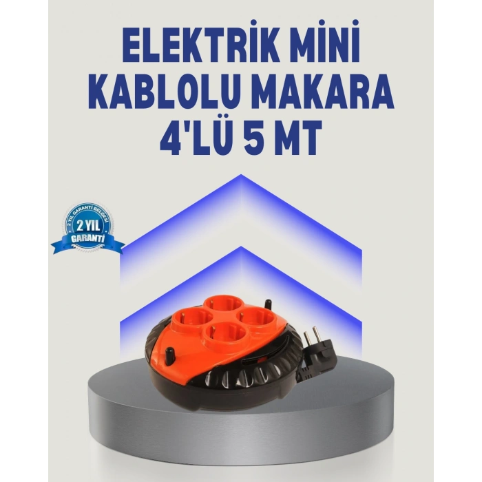 5 Metre Uzatma Kablolu 4 Prizli Makara Kırmızı
