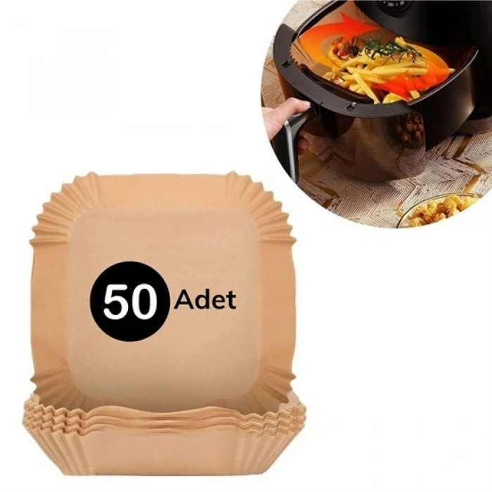 50 Adet Air Fryer Pişirme Kağıdı Tek Kullanımlık Hava Fritöz Yağ Geçirmez Yapışmaz Kare Tabak Model (5324)