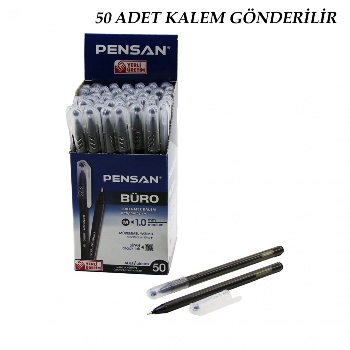 50 ADET PENSAN BÜRO SİYAH TÜKENMEZ KALEM M-MEDİUM - 1.0MM UÇ (5324)