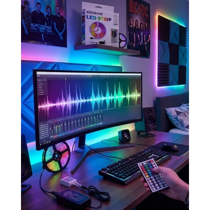 5050 RGB LED Şerit 5 Metre Uzaktan Kumandalı Ortam Aydınlatma Led
