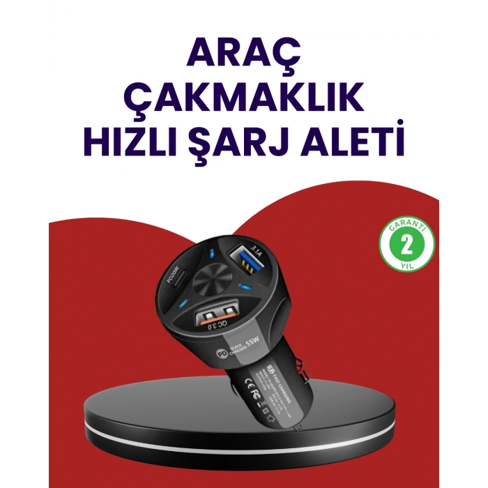 55W PD ve Quick Charge 3.0 Destekli Polygold Araç Şarj Adaptörü