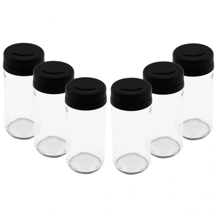 6 Parça Cam Baharatlık Tuzluk Plastik Kapak 225 Ml