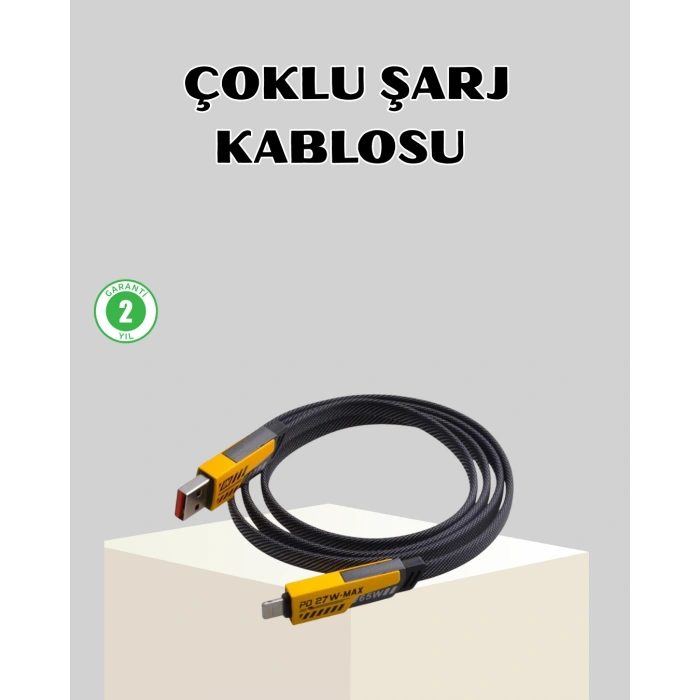 65w Çoklu Şarj Kablosu 4’ü 1 Arada Örgülü Hızlı Veri Aktarım Usb-c Usb-a