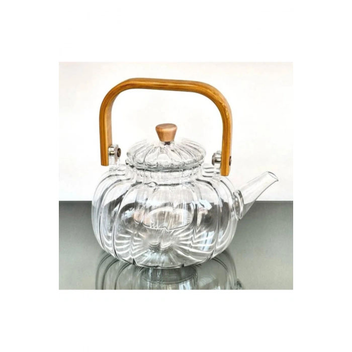 Ahşap Saplı Cam Çizgili Demlik