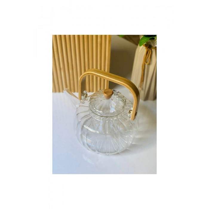 Ahşap Saplı Cam Çizgili Demlik