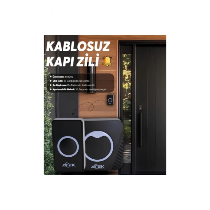 Siyah Kablosuz Su Geçirmez Kapı Zili