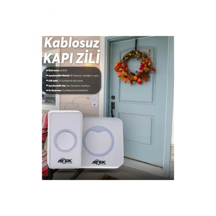 Beyaz Kablosuz Su Geçirmez Kapı Zili