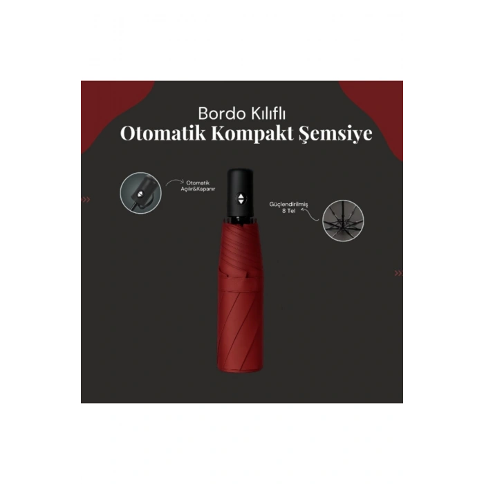 Bordo Kılıflı Otomatik Kompakt Şemsiye
