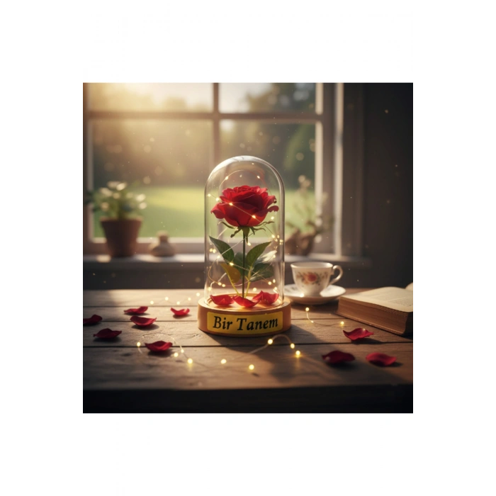 Gül Yapraklı Ledli Gül Fanus