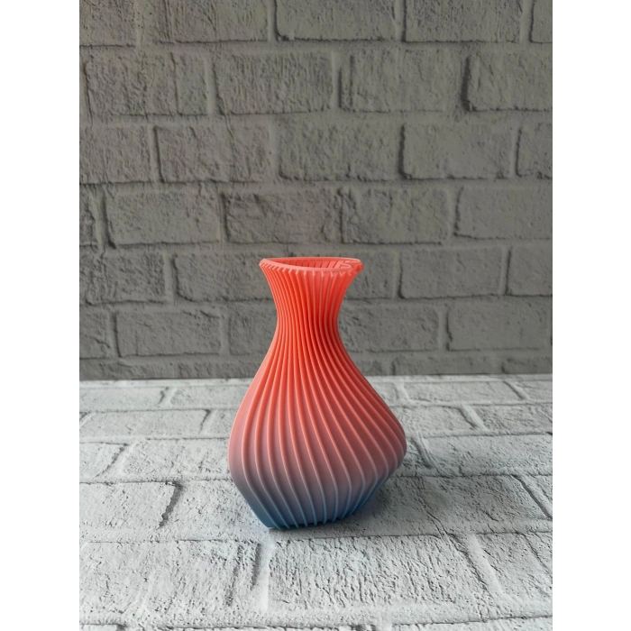 3D Dalga Desenli Kalp Formlu Dekoratif Vazo Pembe 15 cm