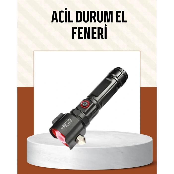 Çekiçli Pusulalı Acil Durum Feneri USB Şarjlı Çok Fonksiyonlu