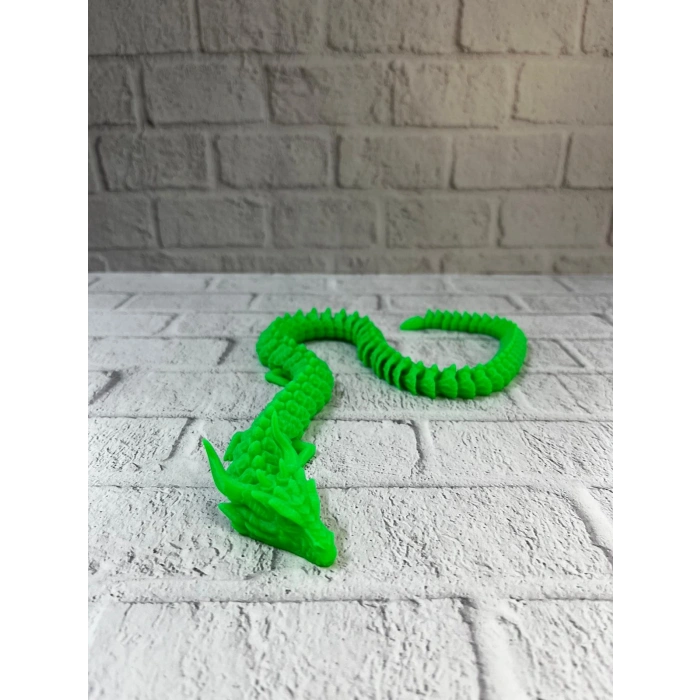 Yeşil Hareketli Ejderha Figürü Esnek Gövdeli Fantastik Dekor 60 cm