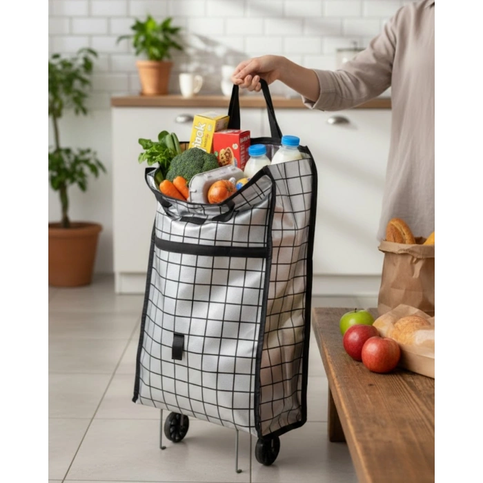 Sağlam Gövdeli Sessiz Tekerlekli Pazar ve Market Çantası