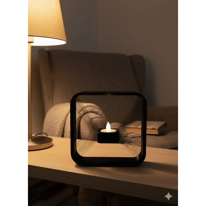 Kare Askılı Mumluk Duvara Asılan Şık Dekoratif Mumluk 16×16 cm