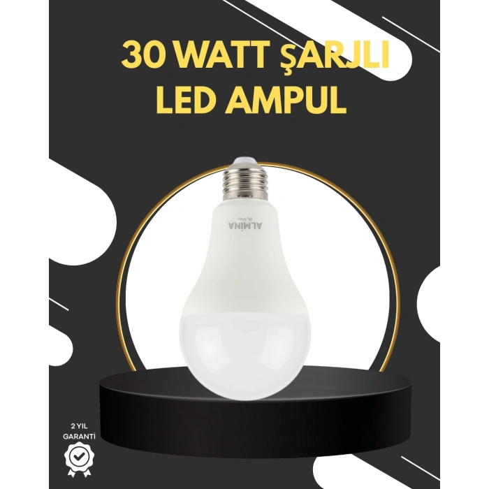 Acil Durumlar İçin Şarjlı LED Ampul 6400K Soğuk Beyaz 30 Watt