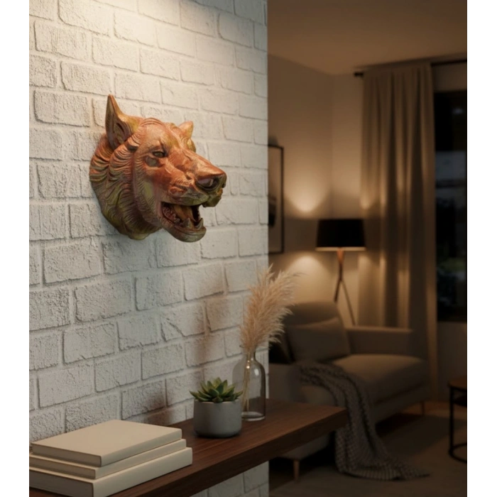 Gold Kurt Duvar Aksesuarı Asılabilir 3D Dekoratif Heykel 25x19 cm