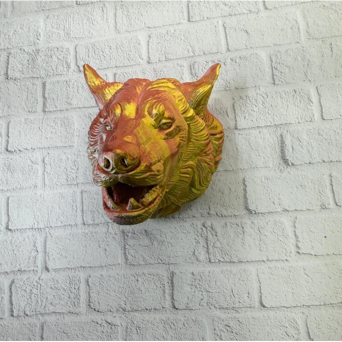 Gold Kurt Duvar Aksesuarı Asılabilir 3D Dekoratif Heykel 25x19 cm