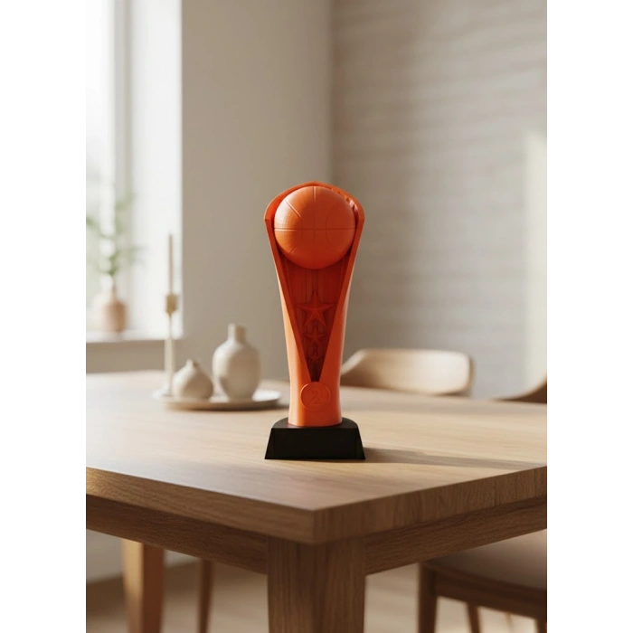 Turuncu Kupa 23cm Basketbol Temalı Dekoratif Ödül Biblosu