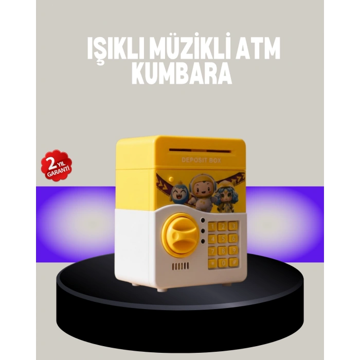 Sarı Şifreli Eğitici Çocuk Kumbarası Otomatik Para Girişli