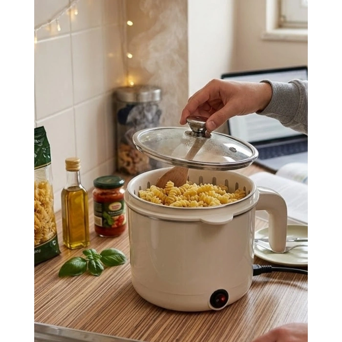 Elektrikli Mini Tencere 1 Litre Çorba Pilav Makarna Pişirici Çok Fonksiyonlu