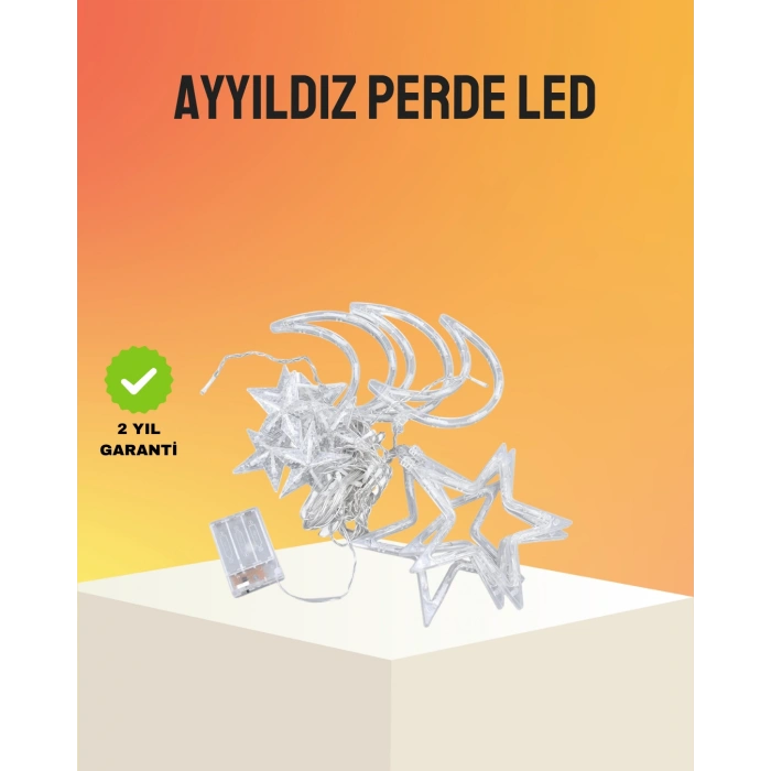 Yıldız ve Ay Figürlü Prizli Perde LED Işık Romantik Ortam Aydınlatması