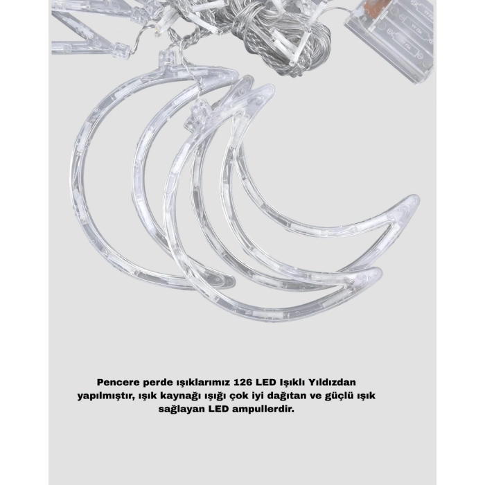 Yıldız ve Ay Figürlü Prizli Perde LED Işık Romantik Ortam Aydınlatması