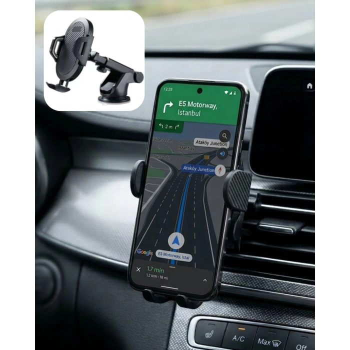 360° Döner Araç Telefon Tutucu Otomatik Kilit Mekanizmalı Stand