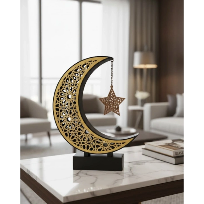 3D Hilal Yıldız Masa Üstü Dekor 23x23 cm Ramazan Konsept Tasarım