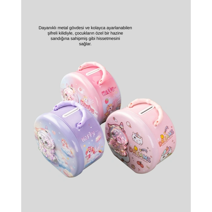 Şifreli Çocuk Para Kasası Metal Gövdeli Güvenli Kutu