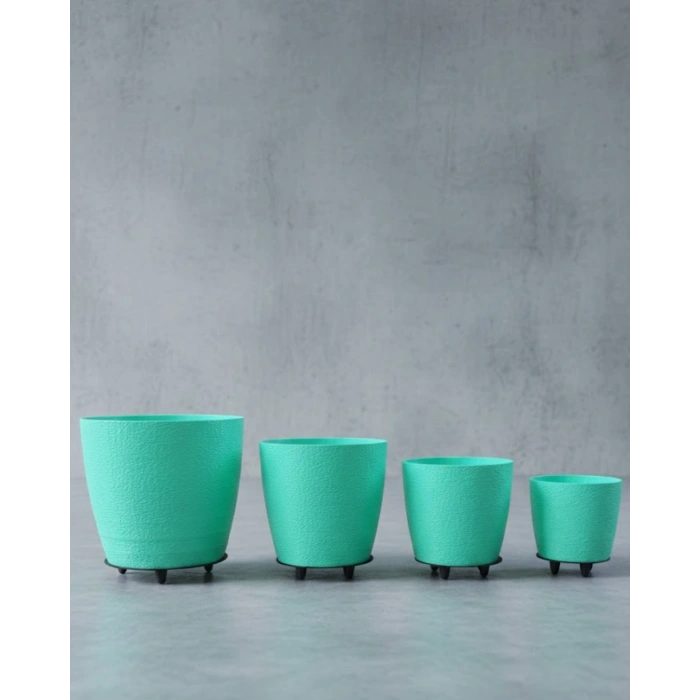 4’lü 3D Yeşil Dekoratif Saksı Takımı Ayaklı Modern Vazo Seti