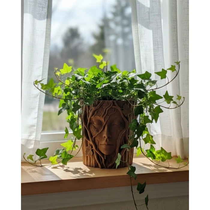 3D Sanatsal Ağaç Yüzlü Dekoratif Vazo Doğa Temalı Özel Tasarım Saksı