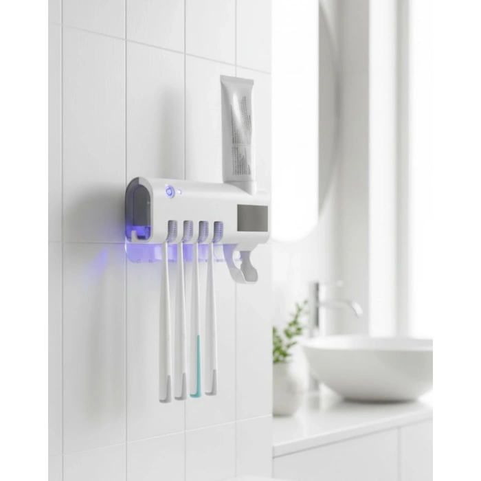 UV Sterilizasyonlu Duvara Monte Otomatik Diş Fırçası Tutucu