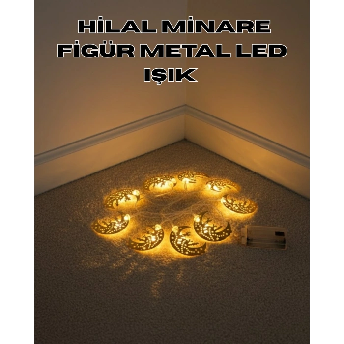 Dekoratif Minareli Hilal LED Işık Metal Gövdeli Ramazan Aydınlatma